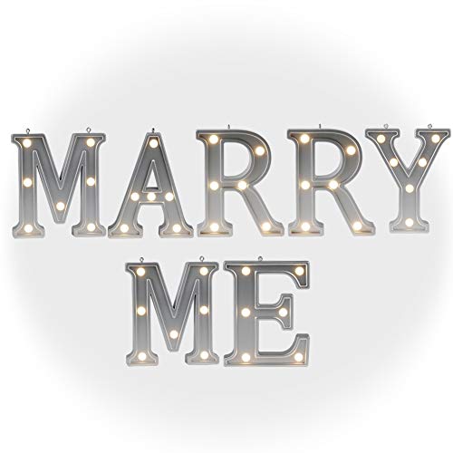 DELICORE Valentine Gift – Light Up Marry Me Sign with Warm White LEDs - Proposal Sign - Will You Marry Sign - Wedding Sign - Engagement Sign - Romantic Proposal – 4.21” Tall Silver Color - Marry ME