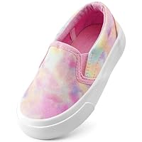 Kids Glitter Trainers Girls Canvas Sneakers Athletic Classic Walk Sport Pumps Light Slip on Outdoor Shoes PinkTieDye 10