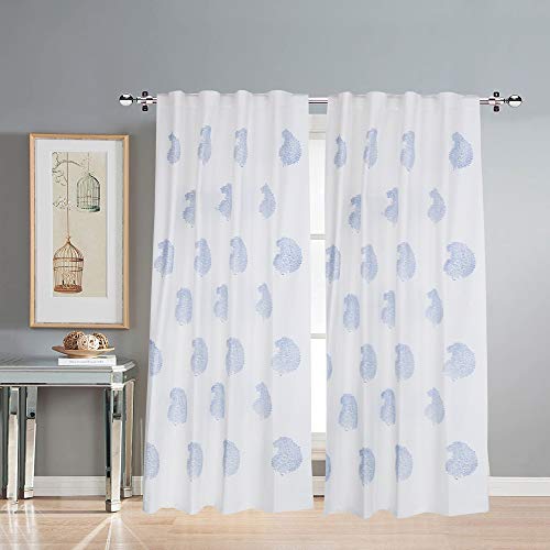 Image of LINENWALAS Cotton Curtains Set of 2, Canvas Door Curtains for Home Decor, Hangs Elegantly with Back Loops (4.5ft x 8 ft, Blue Paisley)