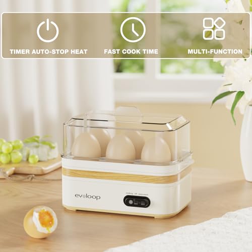 Image of Rapid Egg Cooker Electric 6 Eggs Capacity, Soft, Medium, Hard Boiled, Poacher, Omelet Maker Egg Poacher With Auto Shut-Off, BPA Free-White