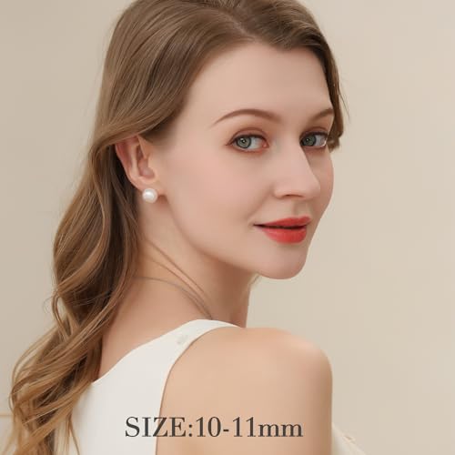 Ball Pearl Earrings for Women 10-13mm AAAA Freshwater Pearls Stud Earrings 925 Sterling Silver Ear Wires Jewelry Gifts for Wife Mom Girlfriend Her Wedding Birthday Anniversary3
