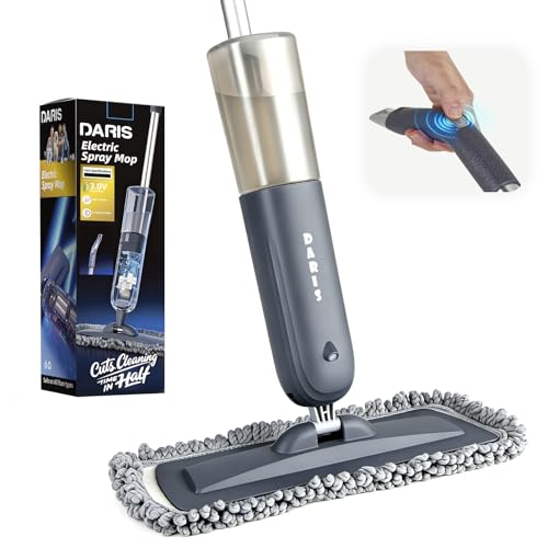 Electric Spray Mop with On-Demand Trigger Spray Battery Powered Mop Kit Floor Cleaner Starter Kit with 2 Reusable Replacement Pads & 720ML Refillable Bottle Safe for Laminate Vinyl Wood and Marble