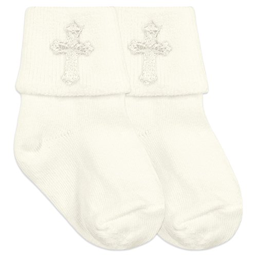 Jefferies Socks Baby Boys Girls Christening Baptism Cross Turn Cuff Socks 1 Pair Pack (Infant - USA Shoe 1-4 - 3-12 Months, Pearl White)