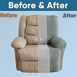 Lavish Cover Jacquard Recliner Chair Cover, Stretch Recliner Slipcover, Lazy Boy Recliner Sofa Protector, Furniture Cover for Pets and Scratches(Recliner,Green+LightGrey) - Image 3