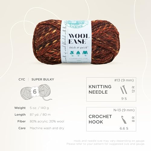 Image of Lion Brand Yarn Wool-Ease Thick and Quick Yarn, Soft and Bulky Yarn for Knitting, Crocheting, and Crafting, 3 Pack, Sequoia | Super Bulky Wool Acrylic Blend Fiber for Soft Hats, Sweaters, Chunky Blankets, Yarn for Crochet, Knitting, Crafts, Weaving