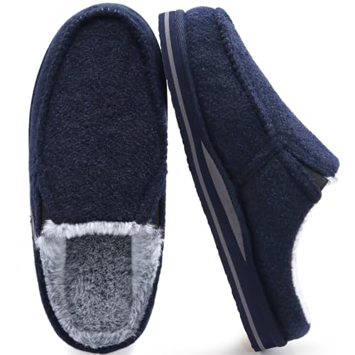 ONCAI Mens Clog Slippers with Arch Support Stripe Faux Fur Cotton-Blend High-Density Memory Foam Warm House Slippers Slip-on Indoor Outdoor Rubber Sole Size 7-16