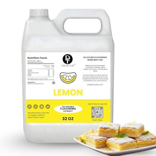 Dolce Flav Lemon Flavoring Oil for Baking and Candy, Restaurant Size, 32 Oz