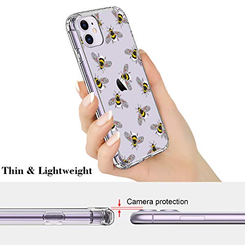 Icedio Iphone 11 Case With Screen Protector,Clear Tpu Cover With Floral Flower Patterns For Girls Women,Shockproof Slim Fit Protective Phone Case For Apple Iphone 11 6.1 Inch Bees #TOP5