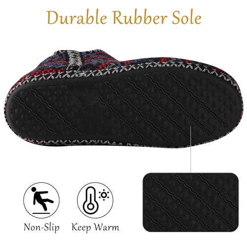House Slippers for Women, Indoor Warm Bootie Slippers Fuzzy Plush Lining Bedroom Home Shoes Nordic Knit Slippers with Non-slip Rubber Sole4