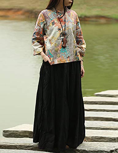 LUZU JUNU Women's Elastic Maxi Skirt Summer Pleated High Waisted Casual Long Skirts with Pockets4