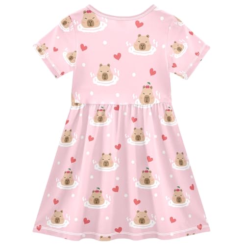 senya Summer Girl Dresses Cute Capybara with Leaves Toddler Short Sleeve A-line Dress Casual Sundress2