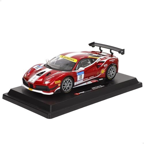 Burago Maqueta Coche Ferrari 488 Challenge #11, Escala 1:24, Modelo de colección con carrocería detallada, Interior realista y acabados premium, Incluye peana expositora, Ideal para exhibición (78069)