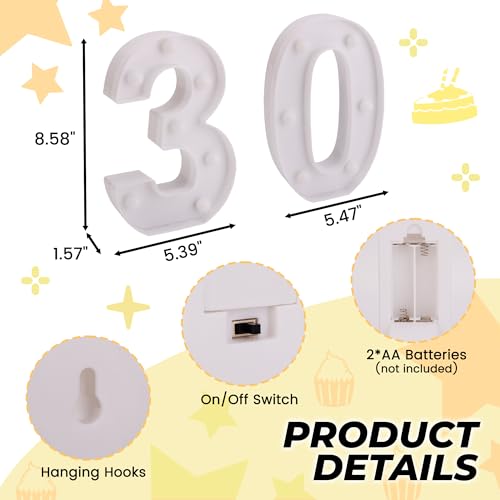 Image of LED Light Up Numbers, Marquee Number Sign for 30th Birthday Decor(30) | Battery Powered LED Lighted Numbers, Marquee Light Up Sign for Birthday Party Centerpieces Home Wall Decor Night Light