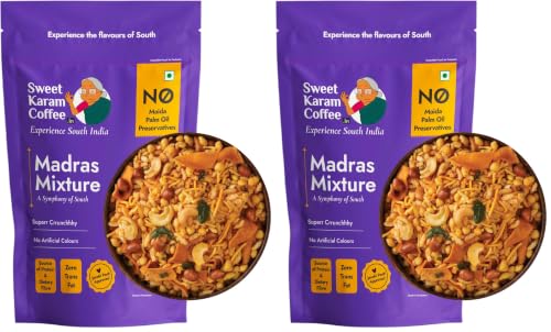 Image of Sweet Karam Coffee Special Madras Mixture - 200grams | No Palm Oil or Preservatives | Authentic South Indian Namkeen Snack | Crispy & Fresh Homemade Taste | Perfect Tea-Time Savory (Pack of 2)
