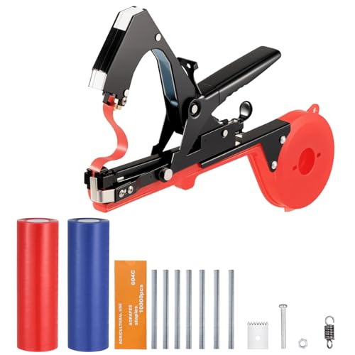 eROOSY Pflanzenbindemaschine Pflanzen Bindemaschine Bindezange Tapetool Bindezange für Pflanzen mit 20 Rollen Klebeband und 1 Box Heftklammern (Rot)