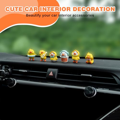 Rislobx Yellow Duck Car Dashboard Decor, 6PCS Cute Duck Car Dash Decorations, Rear View Mirror Ornament, Interior Accessories for Home Office