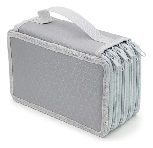 Estojo Escolar Grande 4 Divisórias - Capacidade 72 Peças - Organizador de Lápis e Canetas - Material Oxford Resistente Estojo Portátil com Alça - Feminino Masculino Escola e Escritório (cinza escuro)