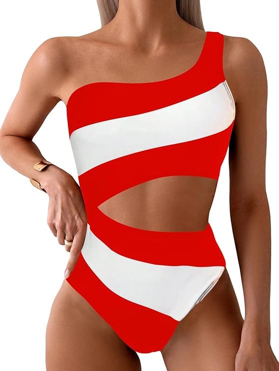 dream x fashion SIIZ Fashion Leoparts Women's Color Block One Piece Swimsuits Monokini One Shoulder Cutout High Cut Bathing Suits Beachwear-picture-23