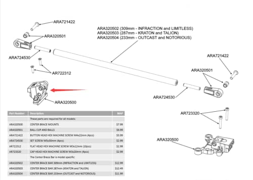 Supporto Ad Ala In Alluminio Per Arrma Outcast/Kraton 6S BLX - Rinforzo Rosso, Scala 1/8 1/10 - Foto 2