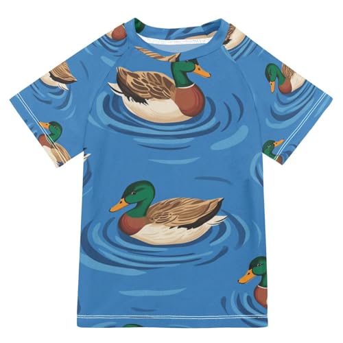 Boys Short Sleeve T-Shirts Duck Goose Green Animal Rashguard Kids Swim Shirts Sun UPF 50+