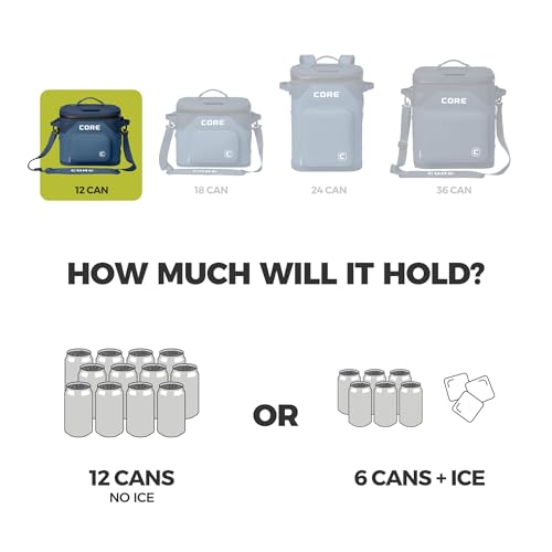 Image of CORE Magnetic Leak Proof Soft Cooler with Waterproof Zipper | Insulated Bag Portable Ice Chest Box | Best Soft Cooler for Food & Beverages for Tailgating, Car Camping, Travel, and Family Beach Picnics