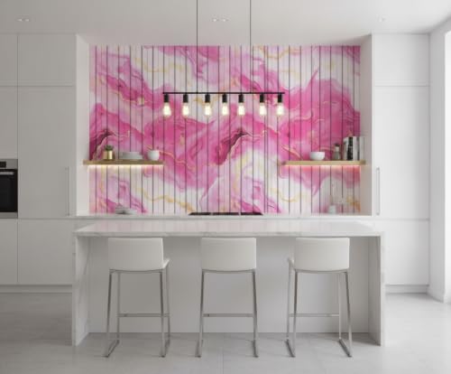 Image of Pink Gold Louvers Self-Adhesive Kitchen Wallpaper Roll, PVC 3D Wall Sticker Oil Proof, Waterproof & Washable Wallpaper for Home Decor, Living Room, Bedroom, Hotel & Cafe Walls (45x300cm)