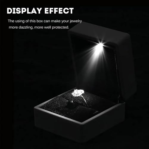 DELALO® Ringbox - mit LED - Schwarz - Schmucketui - beleuchtet - für besondere Momente - Schmuck, Heiratsantrag, Verlobung, Hochzeit - Ehering (Schwarz)