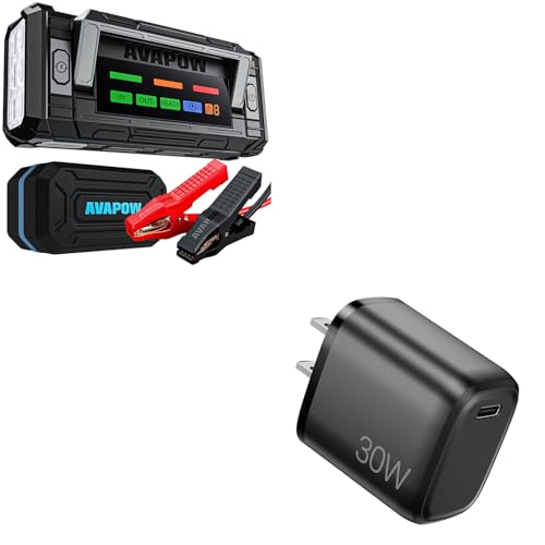 Image of AVAPOW 8000A Battery Jumper Starter Portable with 4″ HD Display PD 30W Dual-Way Fast Charging and 30W USB-C Fast Wall Charger