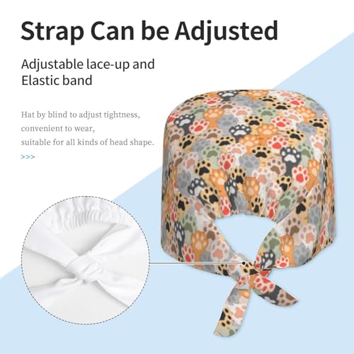 Image of Working Cap Scrub Cap with Sweatband Adjustable Unisex Tie Back Hat for Cleaning Farm Nursing
