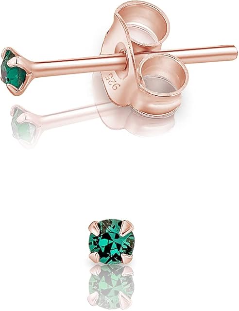 DTPSilver - 925 Sterling Silver Rose Gold plated * TINY * Round Stud Earrings made with Glittering Crystals from Swarovski® Elements - Diameter: 2 mm - Many Colours to choose from