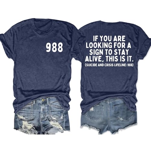 VVNTY 988 Shirt Women Suicide Awareness: 988 Suicide Prevention T-Shirts Therapist Tshirt Mental Health T Shirt