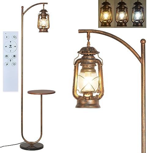 Hsyile Floor Lamp for Living Room Bedroom with Table and Shelves Retro Horse Lantern Floor Lamp Farmhouse Standing Lamp (Red Copper)