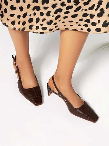 Women's Slingback Low Block Heels Square Toe Office Work Pumps Comfortable Dress Shoes2