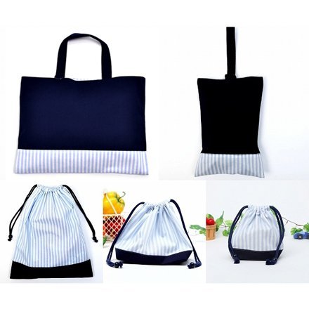 入園入学 5点セット 男の子 入園入学準備 レッスンバッグ シューズケース 巾着袋 子供 ベーシックストライプ・水色 カラフルキャンディスタイル N8171500