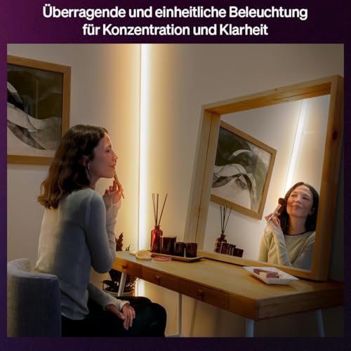 Philips Hue OmniGlow 5m Mikro LED-Lightstrip, 4500 lm Lichtband, farbige LED Streifen für Ambiente, Flexible indirekte Beleuchtung, Gleichmäßiges Licht, Zuschneidbar, App- und Sprachsteuerung