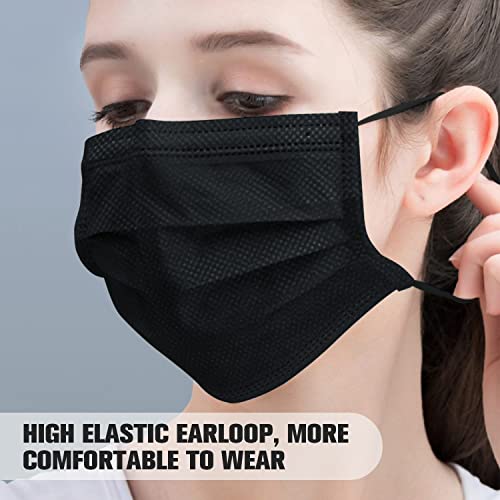 Made in USA Medical Grade Face Masks Disposable Black, 100 Pack 3-Layer Filter Safety Face Masks Black for Protection