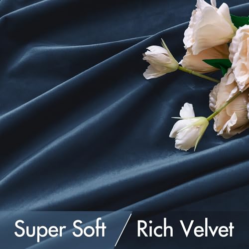 Image of MIULEE Navy Blue Velvet Curtains 52x84 inches Luxury Blackout Curtains | Thermal Insulated, Super Soft Window Drapes for Bedroom Living Room, Rod Pocket & Back Tab