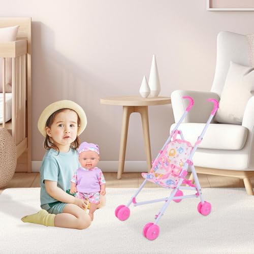 Puppenwagen – Realistischer Puppenwagen | Puppenzubehör, Puppenwagen für Simulationsspiele, Spielzeug für Simulationsspiele für Kinder, Mädchen und Babys – Bild 4