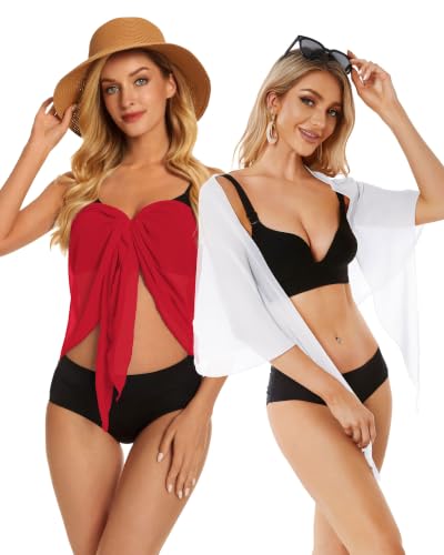 Image of CHICGAL 2 Pieces Women Beach Sarong Bathing Suit Wrap Skirt Sheer Bikini Swimsuit Cover Ups for Swimwear