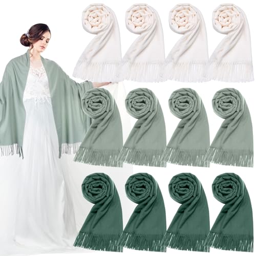 12 Pack Wedding Pashmina Shawls Wraps Bulk 79 x 27 Scarf for Guests Wedding Favor Bridal Shawls Gift Outdoor