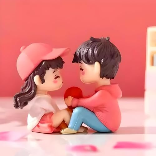 Image of Cute Cartoon Couple Car Dashboard Accessories | Plastic Action Figure Ornament with Balloon | Interior Dashboard Decoration for Car, Home, Office (8 x 4 cm) (Model 9)