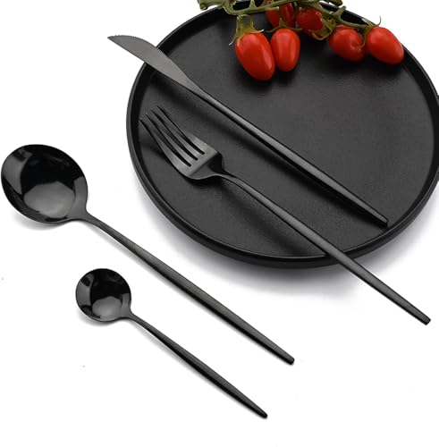 Image of Charcoal Black Silverware Set | 24-Piece Satin Finish French Style Stainless Steel Flatware | Elegant Giftable Box | Dishwasher Safe Cutlery for Home, Restaurants & Corporate Gifting