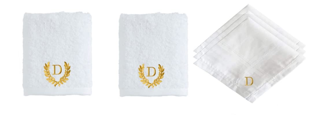 Mrunals Fashion- 2 Face Towel & 3 Handkerchief with Alphabet Embroidery(Pack of 5), Golden Embroidery, Face Towel 60 GSM Size 30.48 cm X 30.48 cm, Handkerchief Size 45 cm X 45 cm (Golden Embroidery D)-image-42