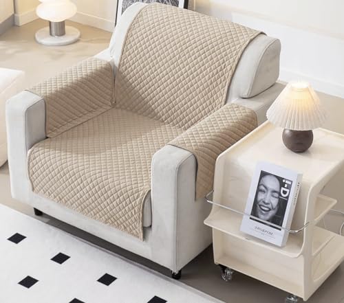 Image of Fashion Throw Quilt-Fully Covered 1 Seater Anti-Slip Quilted Sofa Covers for Living Room Sofa Slipcovers Furniture Cover Home Decor Beige