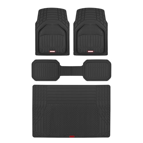 Image of Motor Trend FlexTough Defender Floor Mats for Cars & TrunkShield Trunk Mat Set, Next-Gen Deep Dish Heavy Duty Car All Weather, Rubber Set Auto Truck Van SUV B09VYBHPDK