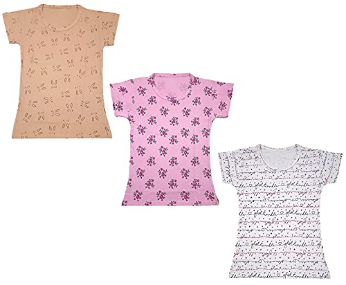 Image of indi weaves Girls Printed Cotton Half Sleeves Tshirts (Pack of 3)