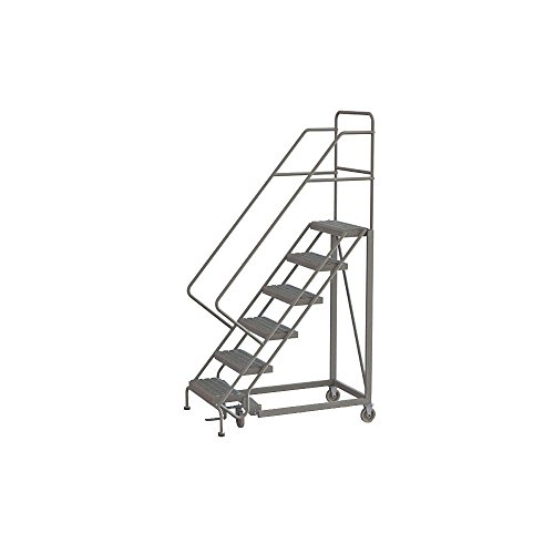 Image of Tri-Arc KDEC106166 6-Step Forward Descent Safety Angle Steel Rolling Industrial and Warehouse Ladder with Perforated Tread, 16 inch Wide Steps