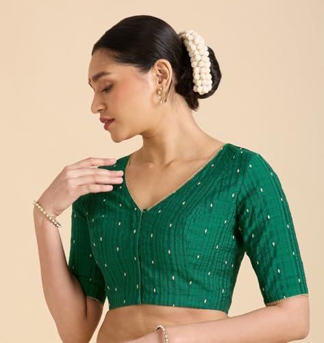 Image of Studio Shringaar Women's Handloom Cotton Silk Readymade Saree Blouse