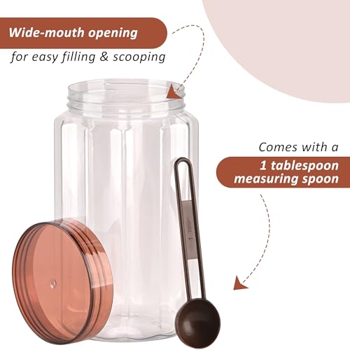Image of Kuber Industries 1500 Ml Plastic Containers for Kitchen Storage Set of 3 | Multi-Purpose Airtight Kitchen Pet Jars and Containers Set for Spices, Pulses & Grains | Opal - Brown