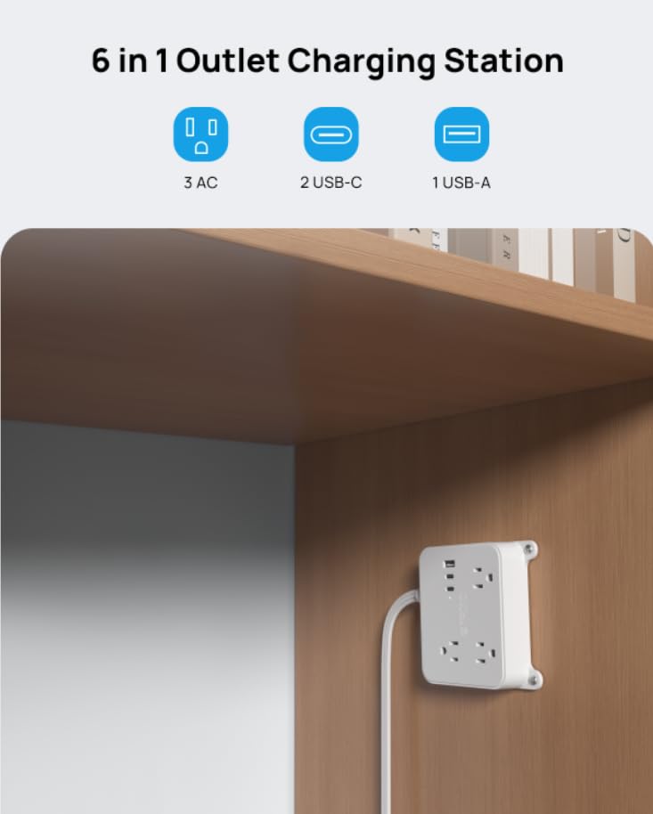 Image of TROND Flat Plug Power Strip - 5FT Ultra Thin Flat Extension Cord